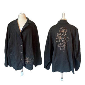 Liz & Me New Women's 2X Western Embroidered Floral Black Denim Blazer Jacket